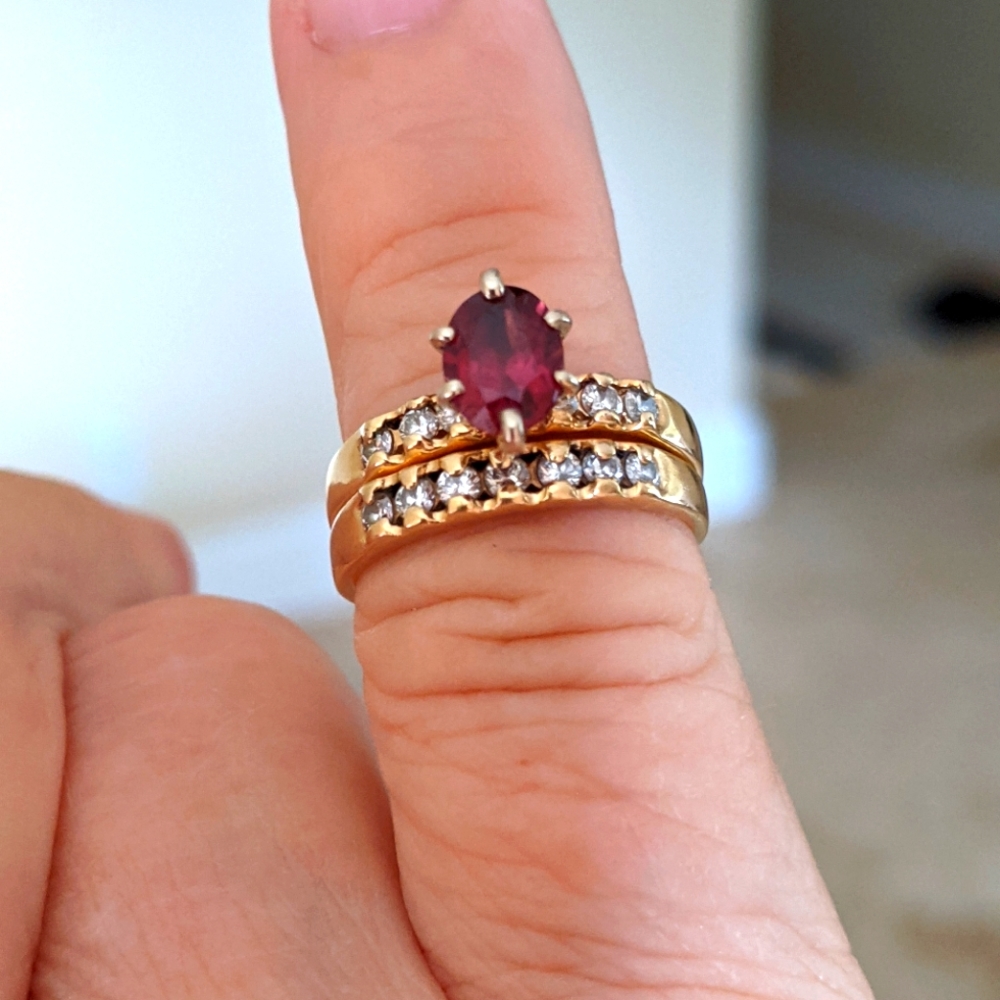 14K 💛 GOLD DARK PINK TOURMALINE & DIAMONDS RINGS